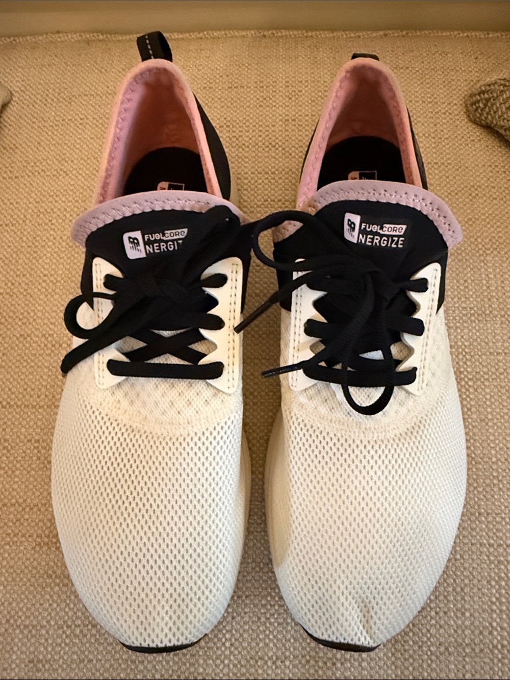 New Balance Women's White and Black FuelCore Nergize Sneakers with Pink Lining